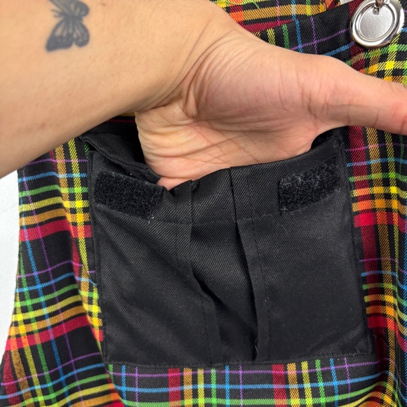 Hot Topic Rainbow Grid Colorful Plaid Utility Shortall Overalls - Picture 5 of 9